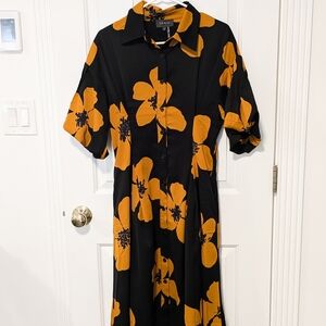 Gracia Black and Gold Floral Midi Dress